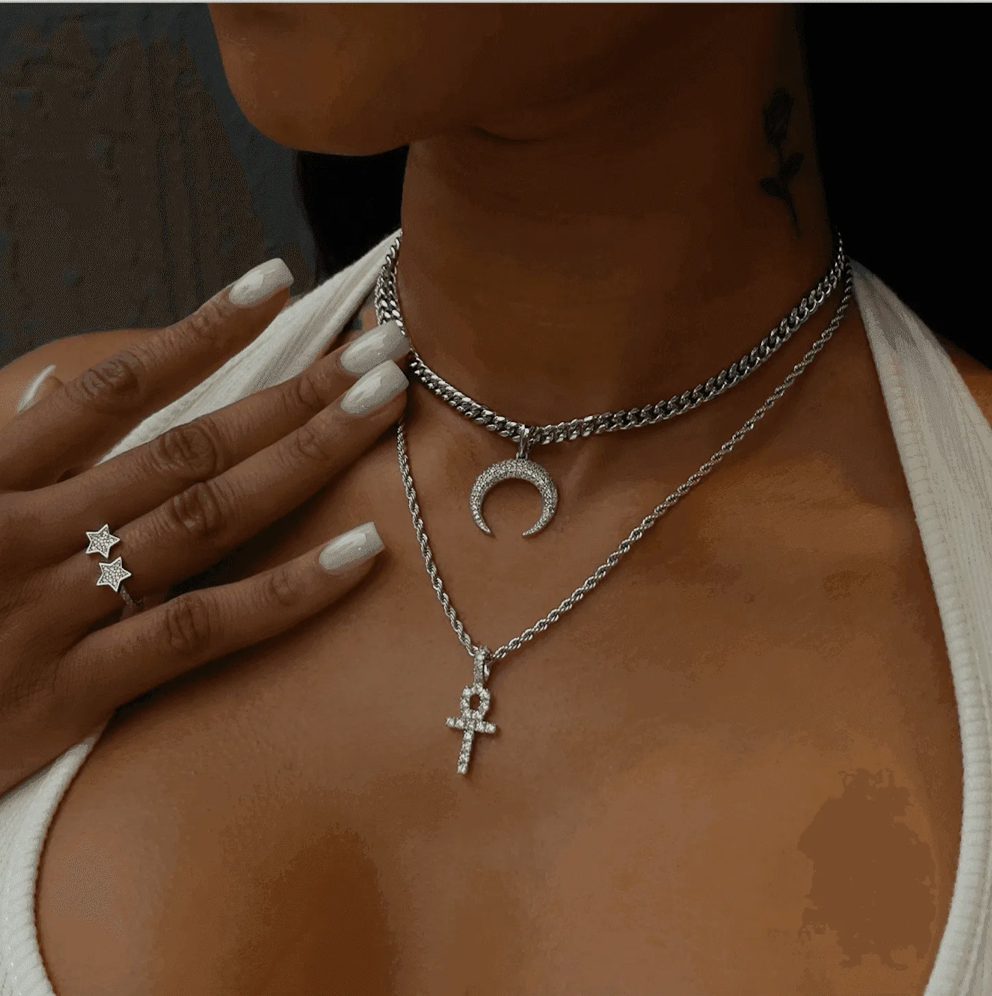 2 Chains   2 Pendants - White Gold