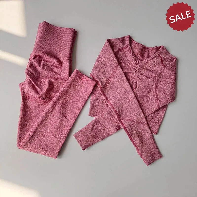 2-Piece Womens Seamless Yoga Set: Long Sleeve Crop Top & High-Waist Leggings