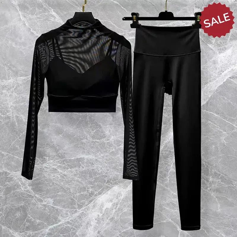 2-Piece Womens Seamless Yoga Set: Long Sleeve Crop Top & High-Waist Leggings
