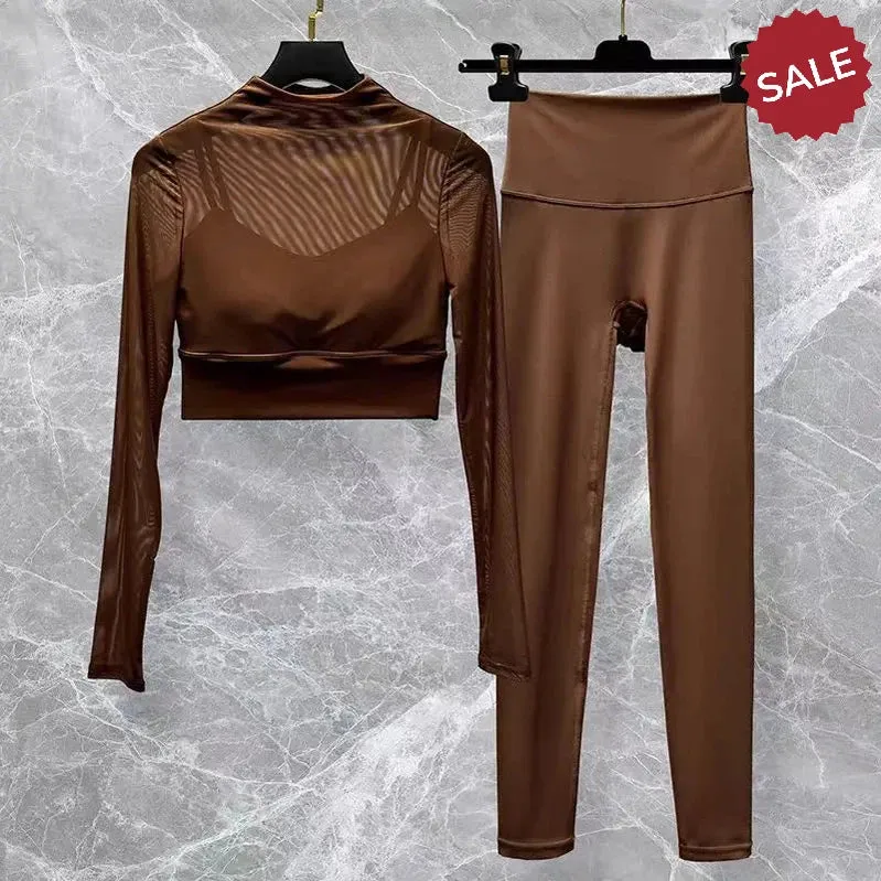 2-Piece Womens Seamless Yoga Set: Long Sleeve Crop Top & High-Waist Leggings
