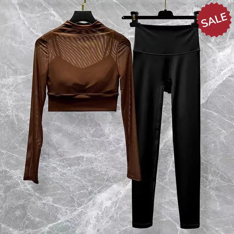 2-Piece Womens Seamless Yoga Set: Long Sleeve Crop Top & High-Waist Leggings