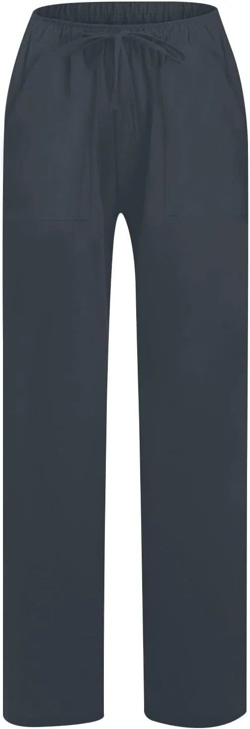 2025 Summer Beach Pants for Women Casual Drawstring Loose Fit Palazzo Pants Dressy Elastic Waist Trousers with Pocket