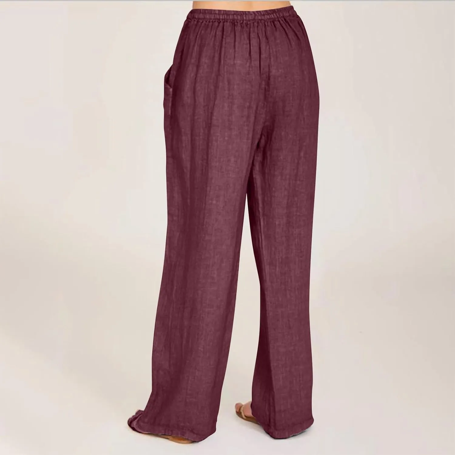 2025 Summer Beach Pants for Women Casual Drawstring Loose Fit Palazzo Pants Dressy Elastic Waist Trousers with Pocket
