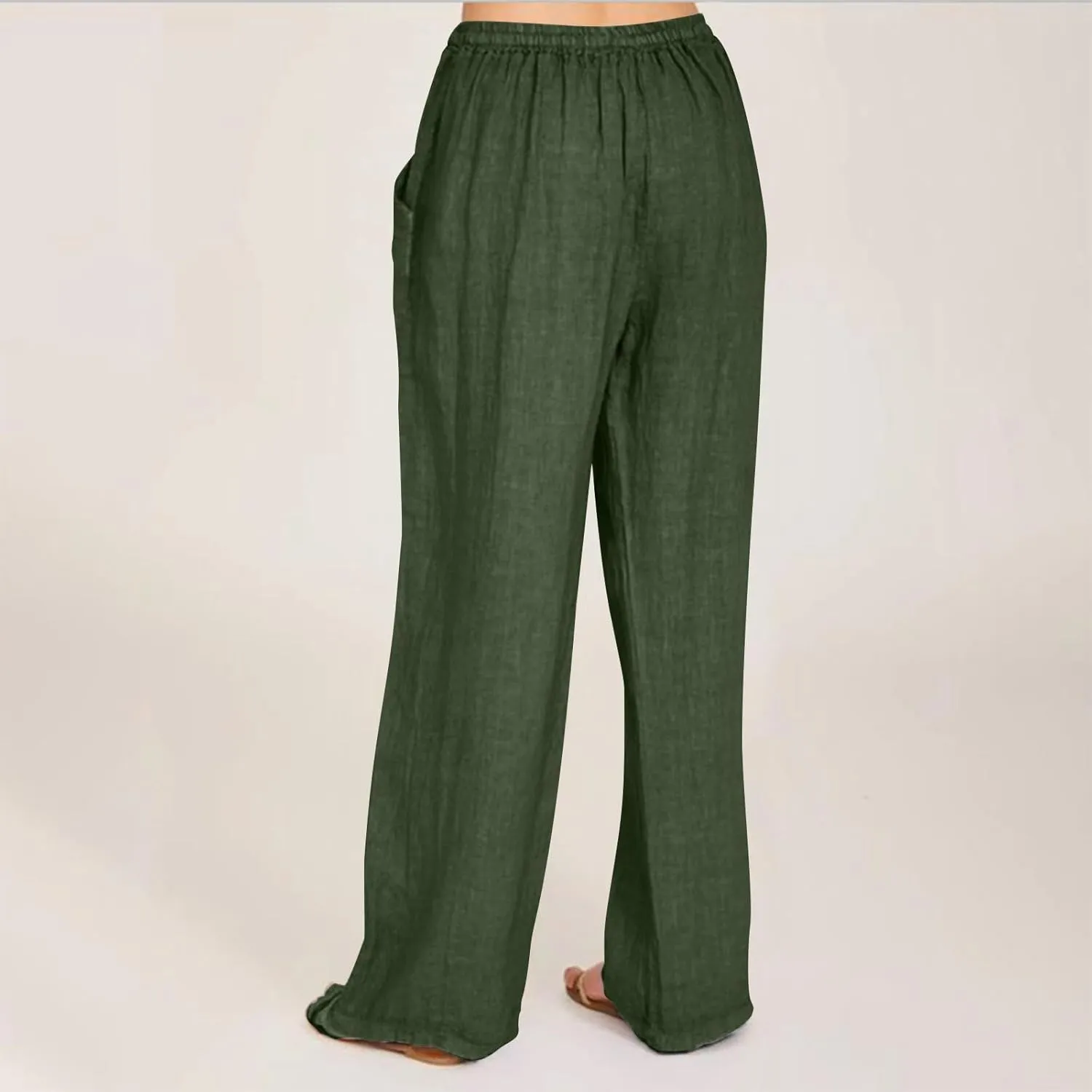 2025 Summer Beach Pants for Women Casual Drawstring Loose Fit Palazzo Pants Dressy Elastic Waist Trousers with Pocket