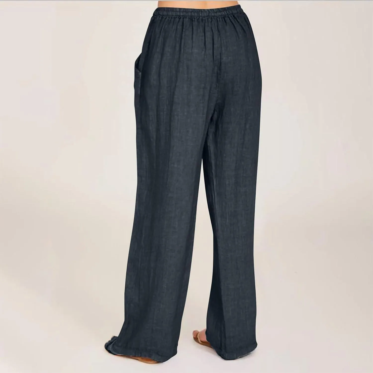 2025 Summer Beach Pants for Women Casual Drawstring Loose Fit Palazzo Pants Dressy Elastic Waist Trousers with Pocket