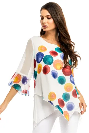 Adore White Chiffon Bright Multi Colored Dot Blouse