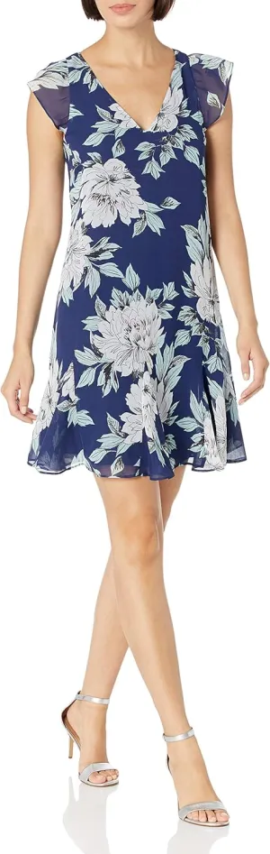 Adrianna Papell Women's Floral Chiffon Godet Shift