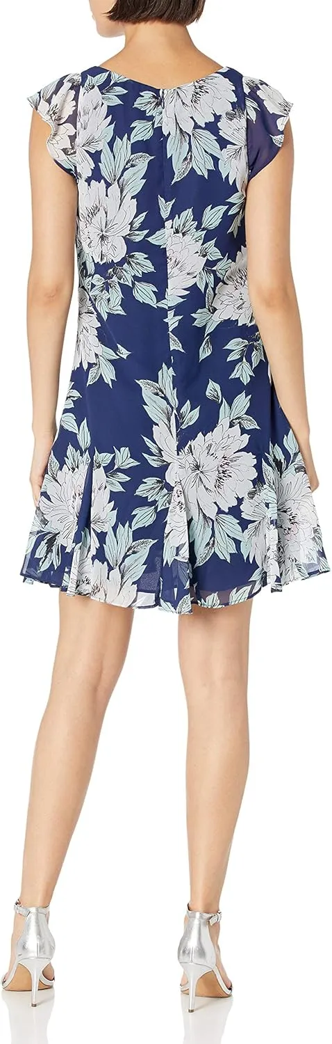 Adrianna Papell Women's Floral Chiffon Godet Shift