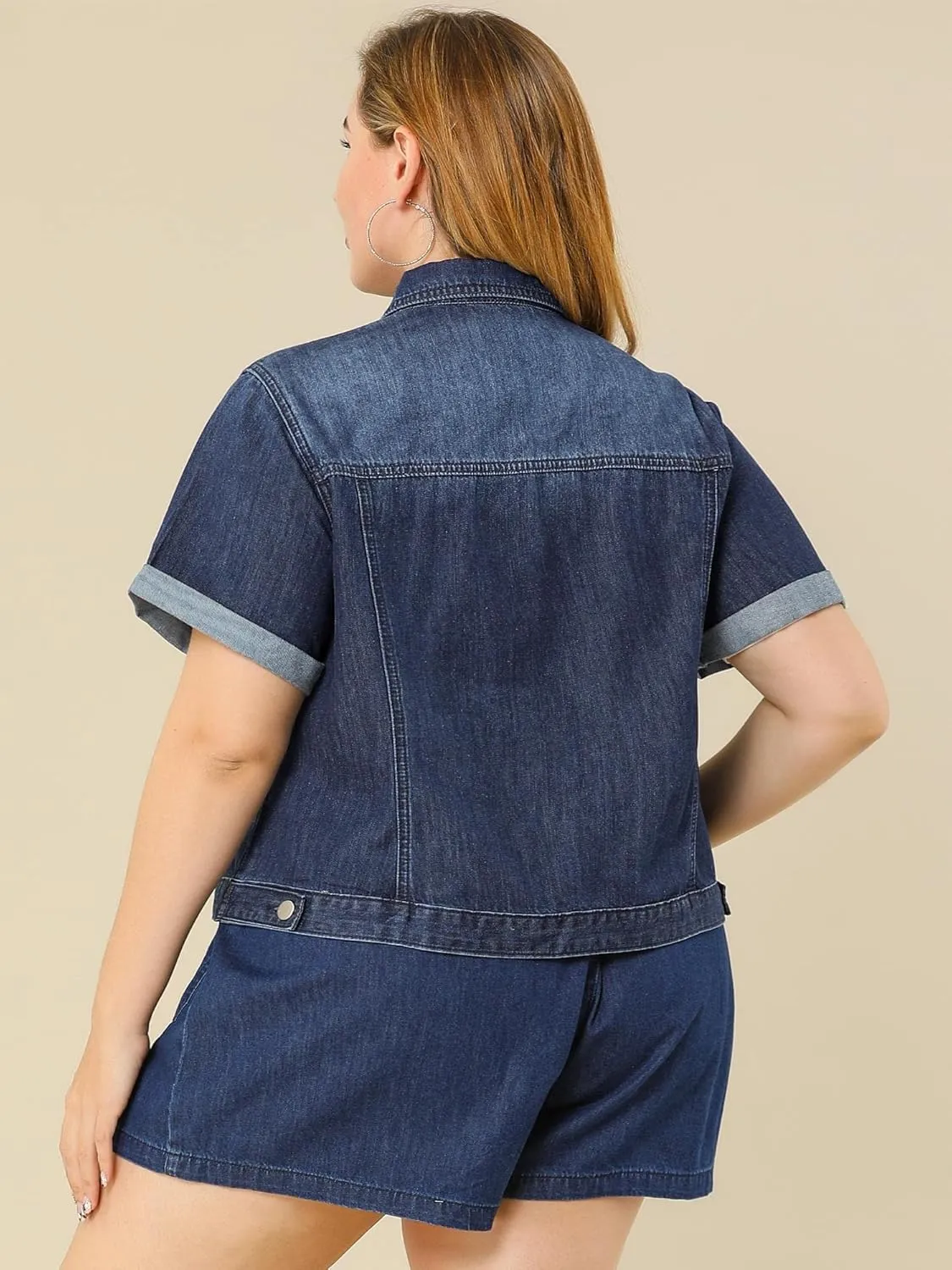 Agnes Orinda Women's Plus Size Denim Jacket Short Sleeve Lapel Button Front Work Western Outfit Jean Jackets