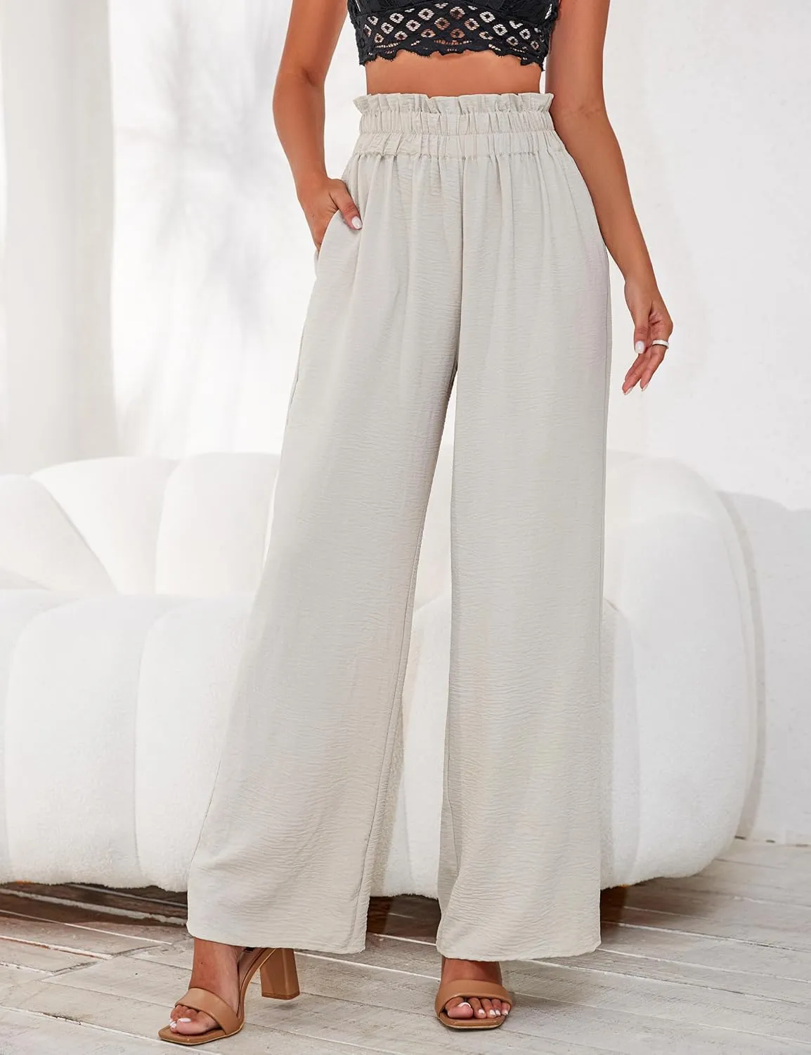 a.Jesdani Women's Pants Casual Loose High Waist Wide Leg Palazzo Pants Trousers with Pockets,S-2XL