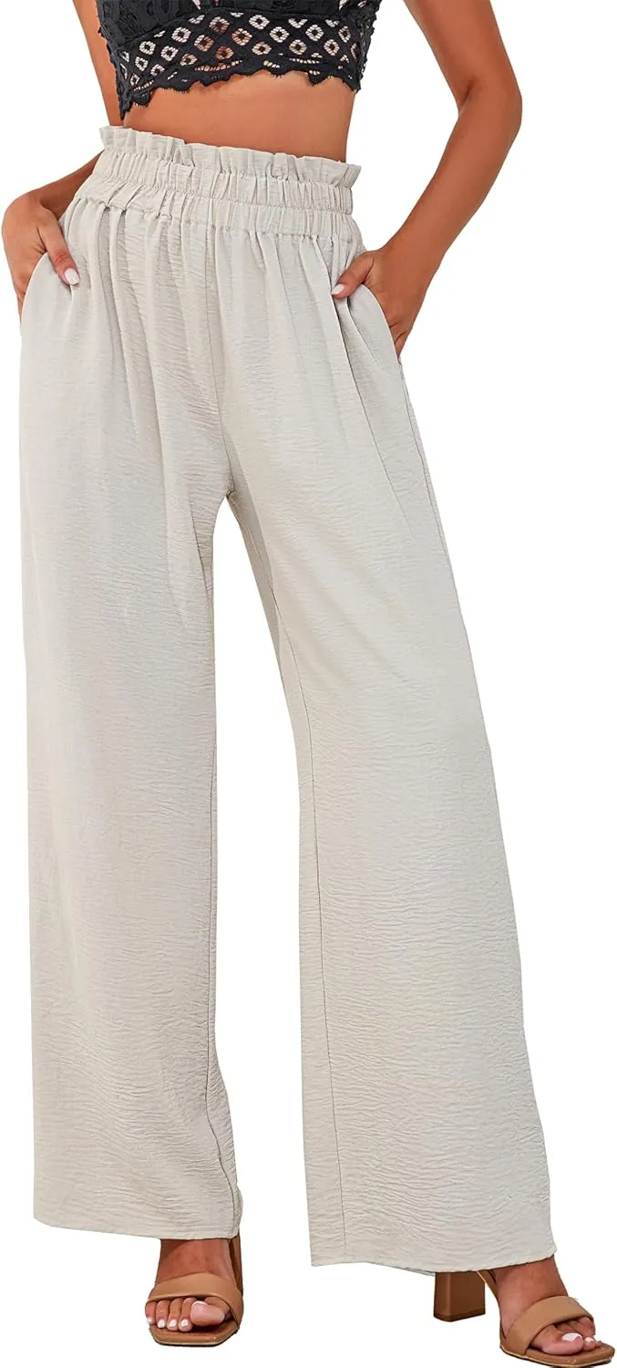 a.Jesdani Women's Pants Casual Loose High Waist Wide Leg Palazzo Pants Trousers with Pockets,S-2XL