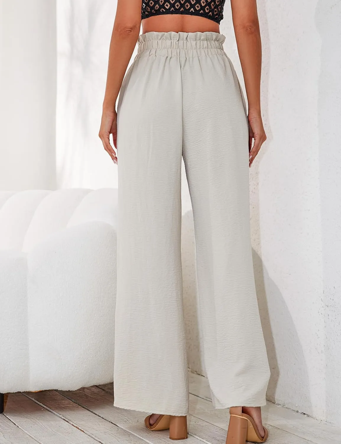 a.Jesdani Women's Pants Casual Loose High Waist Wide Leg Palazzo Pants Trousers with Pockets,S-2XL