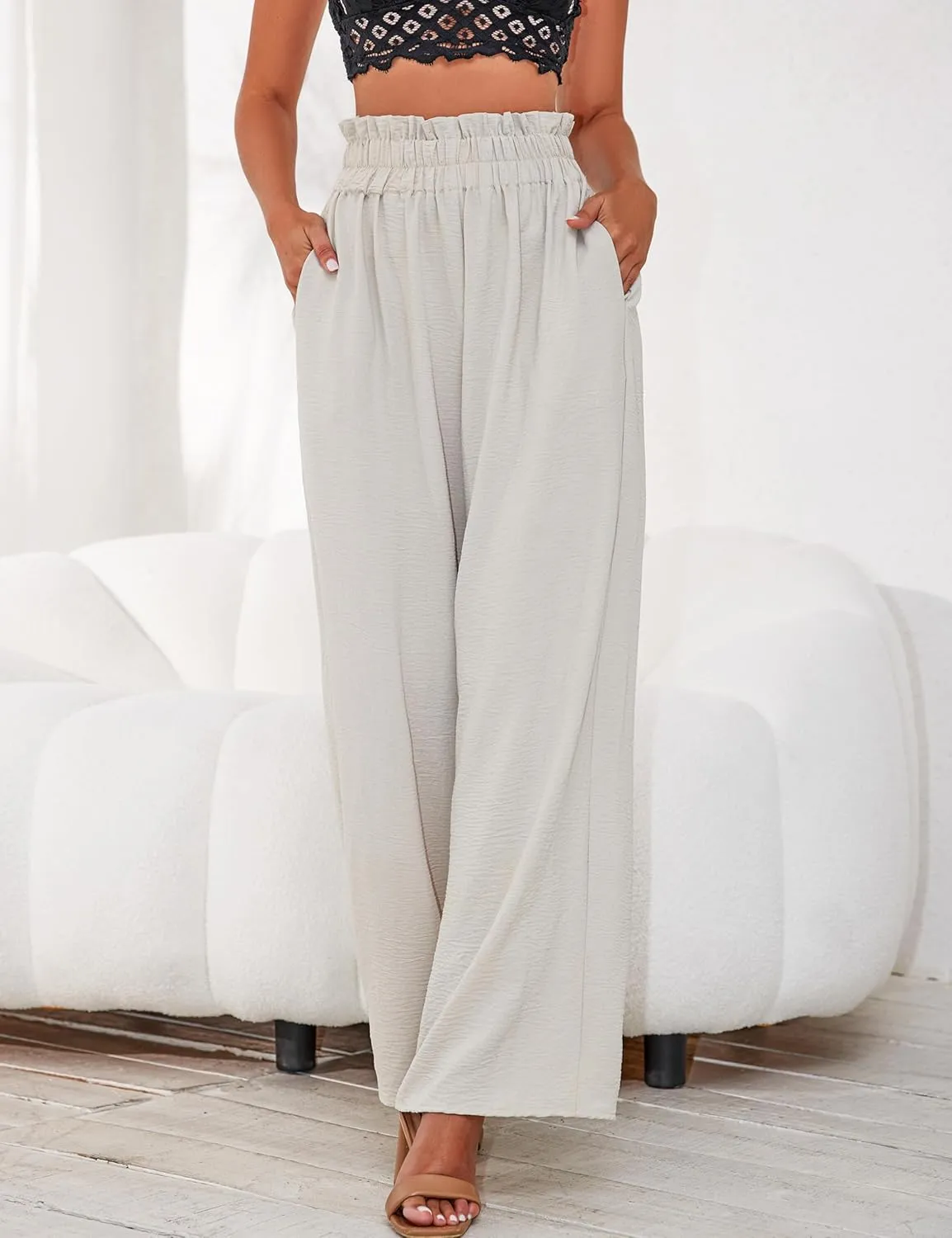 a.Jesdani Women's Pants Casual Loose High Waist Wide Leg Palazzo Pants Trousers with Pockets,S-2XL
