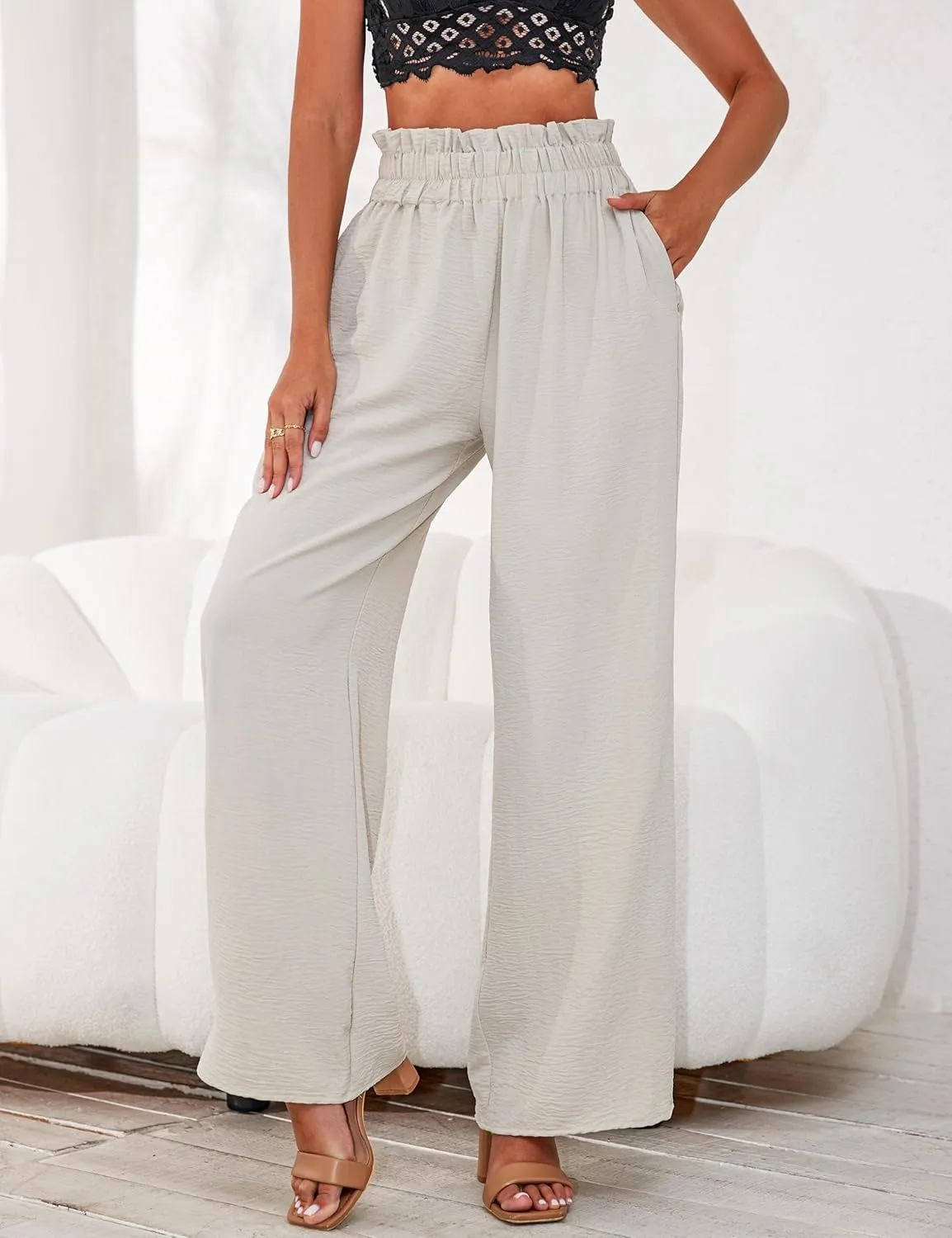 a.Jesdani Women's Pants Casual Loose High Waist Wide Leg Palazzo Pants Trousers with Pockets,S-2XL