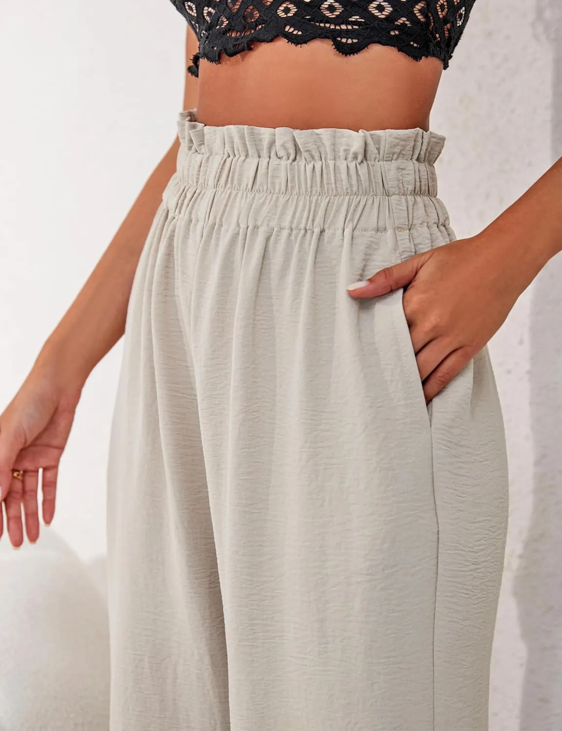 a.Jesdani Women's Pants Casual Loose High Waist Wide Leg Palazzo Pants Trousers with Pockets,S-2XL