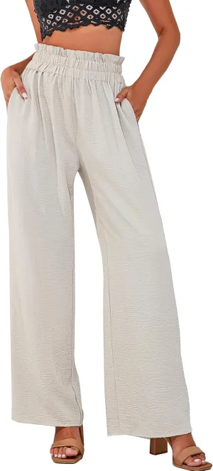 a.Jesdani Women's Pants Casual Loose High Waist Wide Leg Palazzo Pants Trousers with Pockets,S-2XL