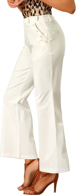 Allegra K Women's Bell Bottom 70s Long Pants High Waist Elegant Work Trousers