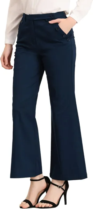 Allegra K Women's Bell Bottom 70s Long Pants High Waist Elegant Work Trousers