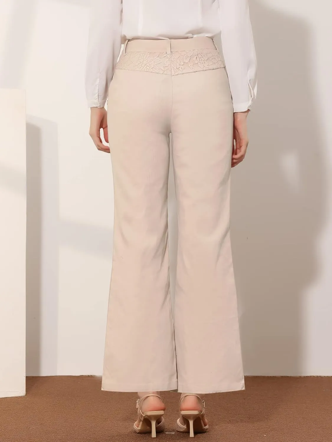 Allegra K Women's Bell Bottom 70s Long Pants High Waist Elegant Work Trousers