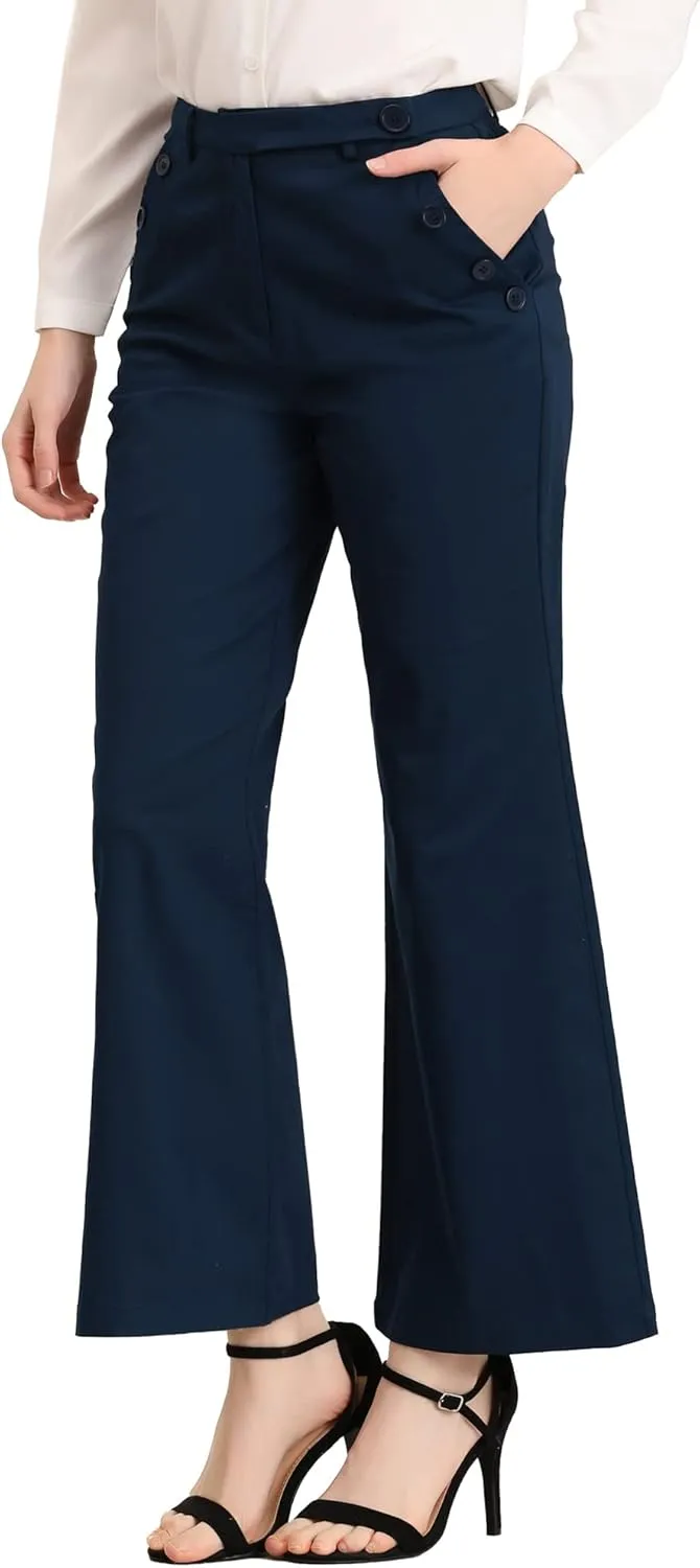 Allegra K Women's Bell Bottom 70s Long Pants High Waist Elegant Work Trousers