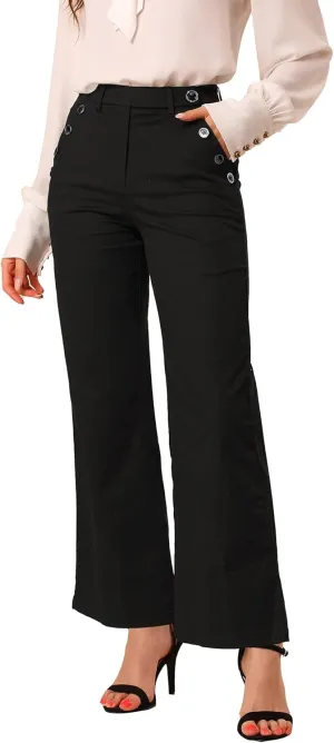 Allegra K Women's Bell Bottom 70s Long Pants High Waist Elegant Work Trousers
