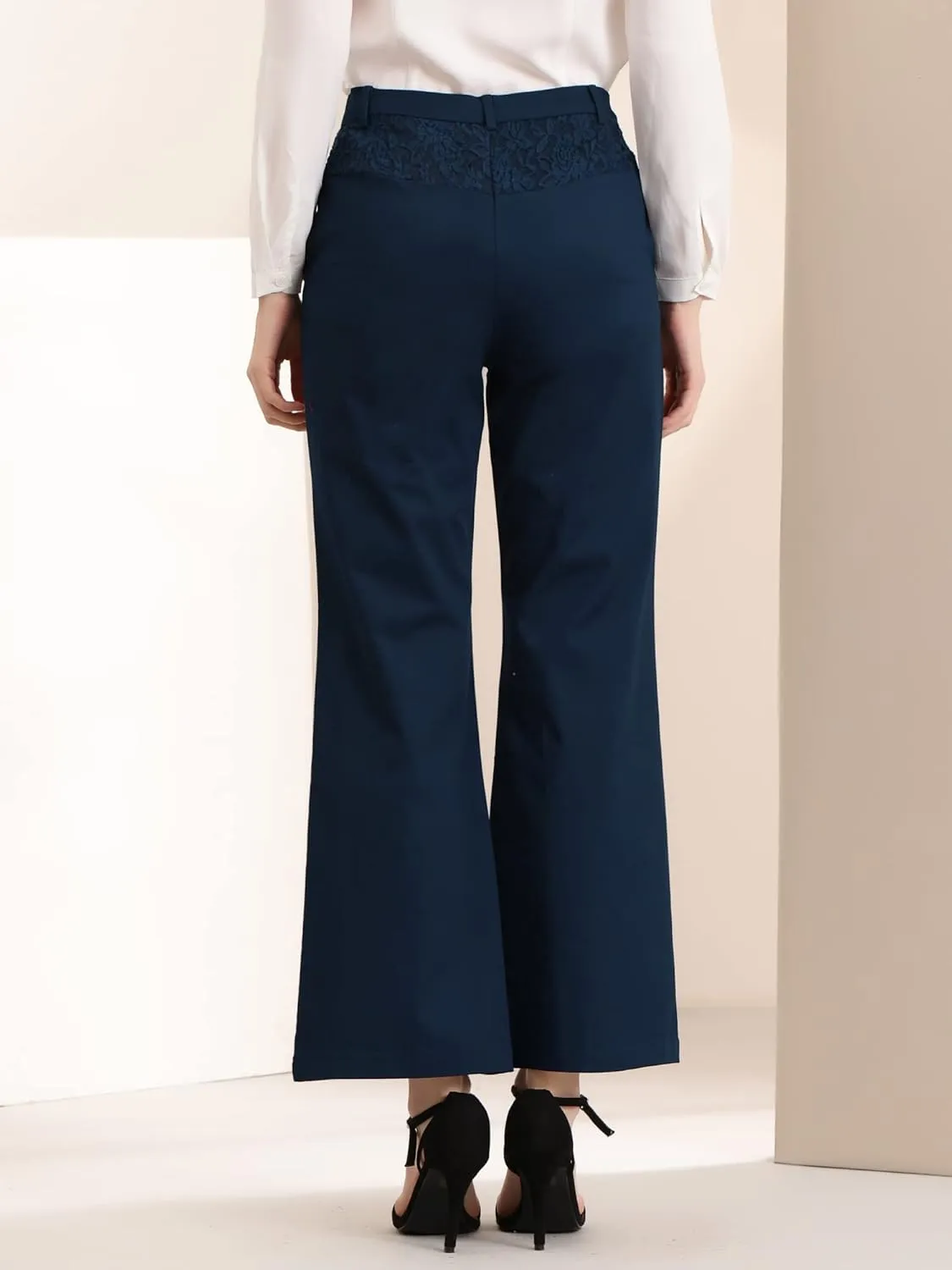 Allegra K Women's Bell Bottom 70s Long Pants High Waist Elegant Work Trousers