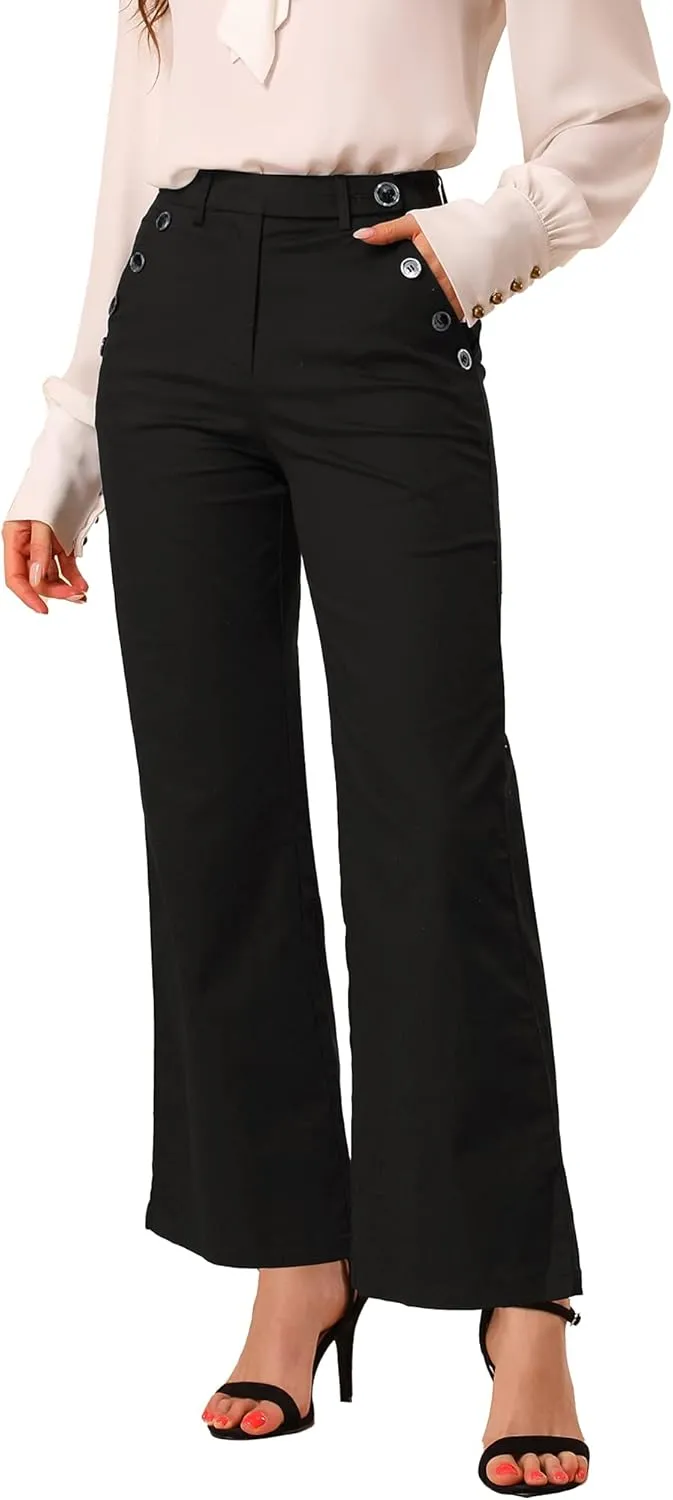 Allegra K Women's Bell Bottom 70s Long Pants High Waist Elegant Work Trousers