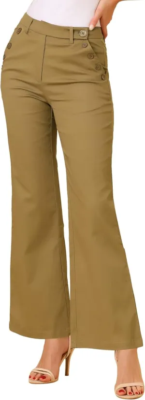 Allegra K Women's Bell Bottom 70s Long Pants High Waist Elegant Work Trousers