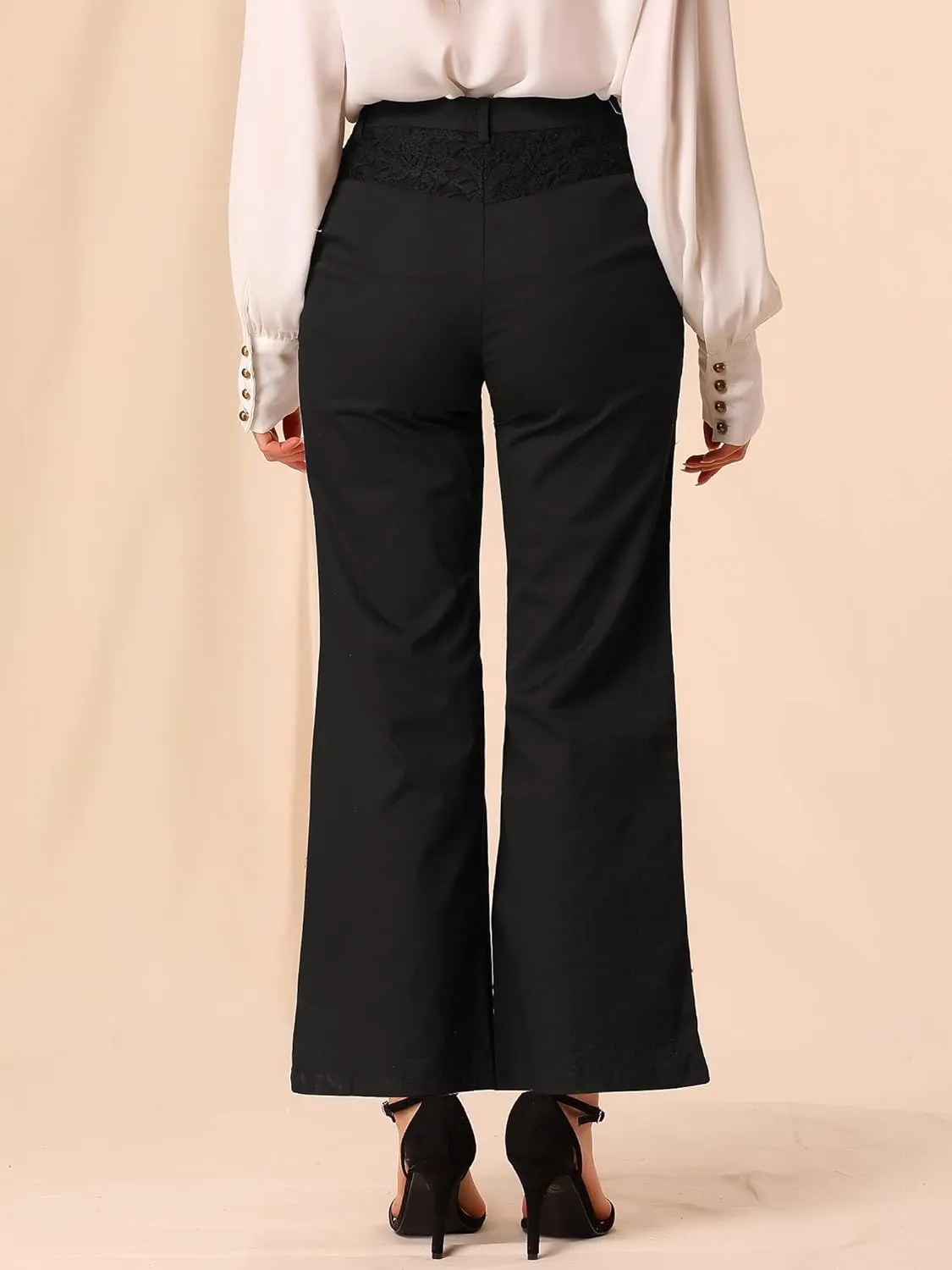 Allegra K Women's Bell Bottom 70s Long Pants High Waist Elegant Work Trousers