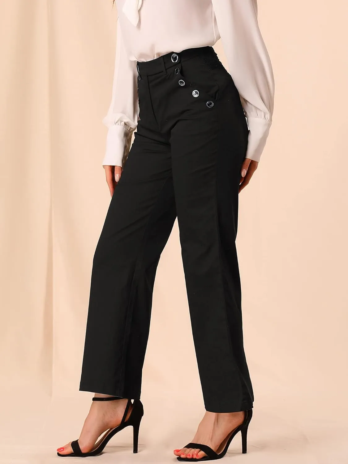 Allegra K Women's Bell Bottom 70s Long Pants High Waist Elegant Work Trousers