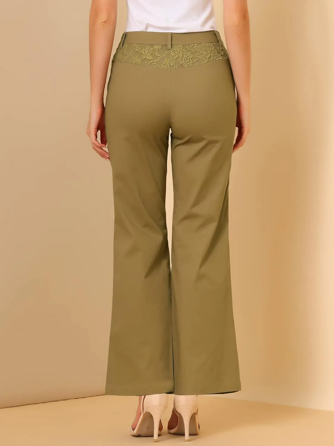 Allegra K Women's Bell Bottom 70s Long Pants High Waist Elegant Work Trousers