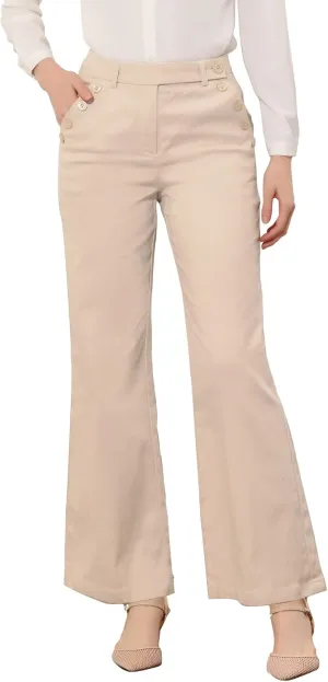 Allegra K Women's Bell Bottom 70s Long Pants High Waist Elegant Work Trousers