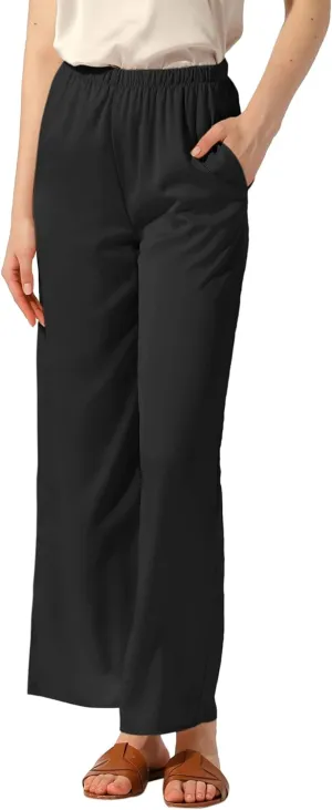 Allegra K Women's High Elastic Waist Casual Trousers Satin Wide Leg Pant