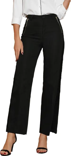 Allegra K Women's Wide Straight Leg Long Pants High Waist Work Trousers