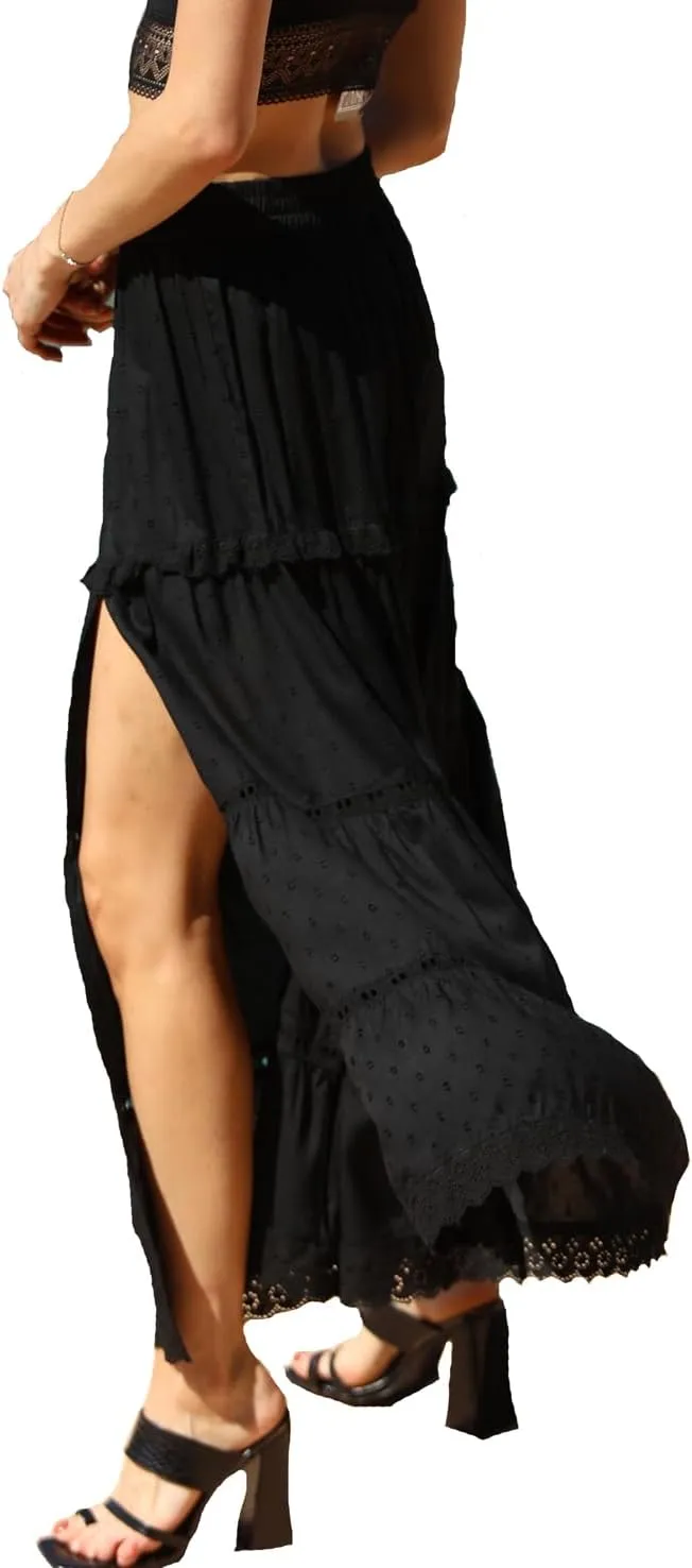 Angie Women's Maxi Skirt with Eyelets and High Slit