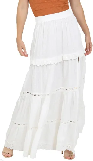 Angie Women's Maxi Skirt with Eyelets and High Slit