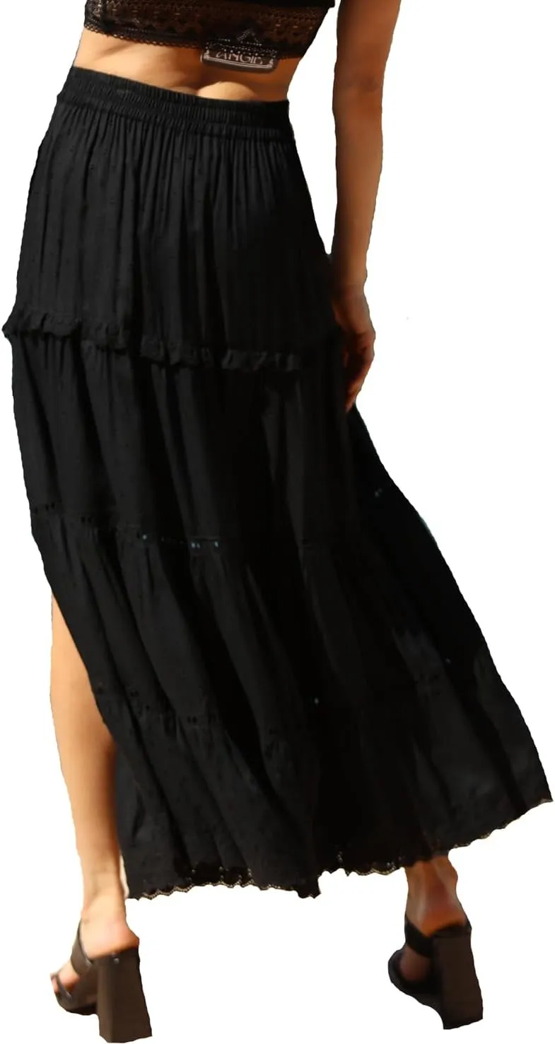 Angie Women's Maxi Skirt with Eyelets and High Slit
