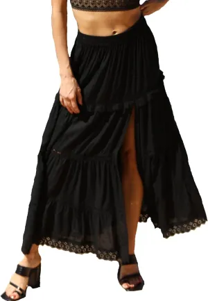 Angie Women's Maxi Skirt with Eyelets and High Slit