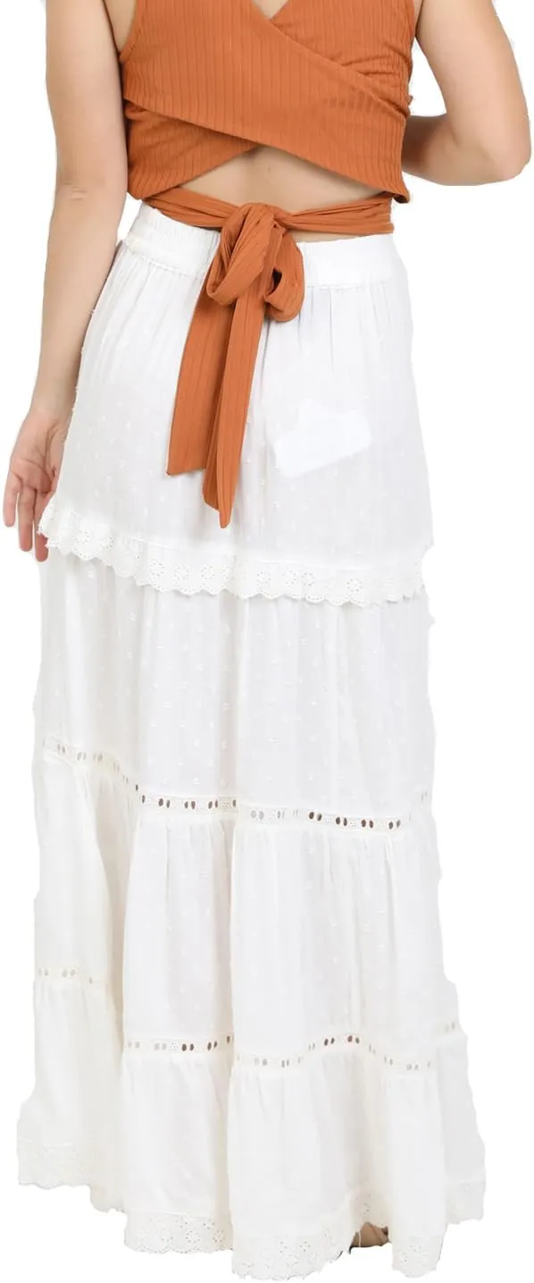 Angie Women's Maxi Skirt with Eyelets and High Slit