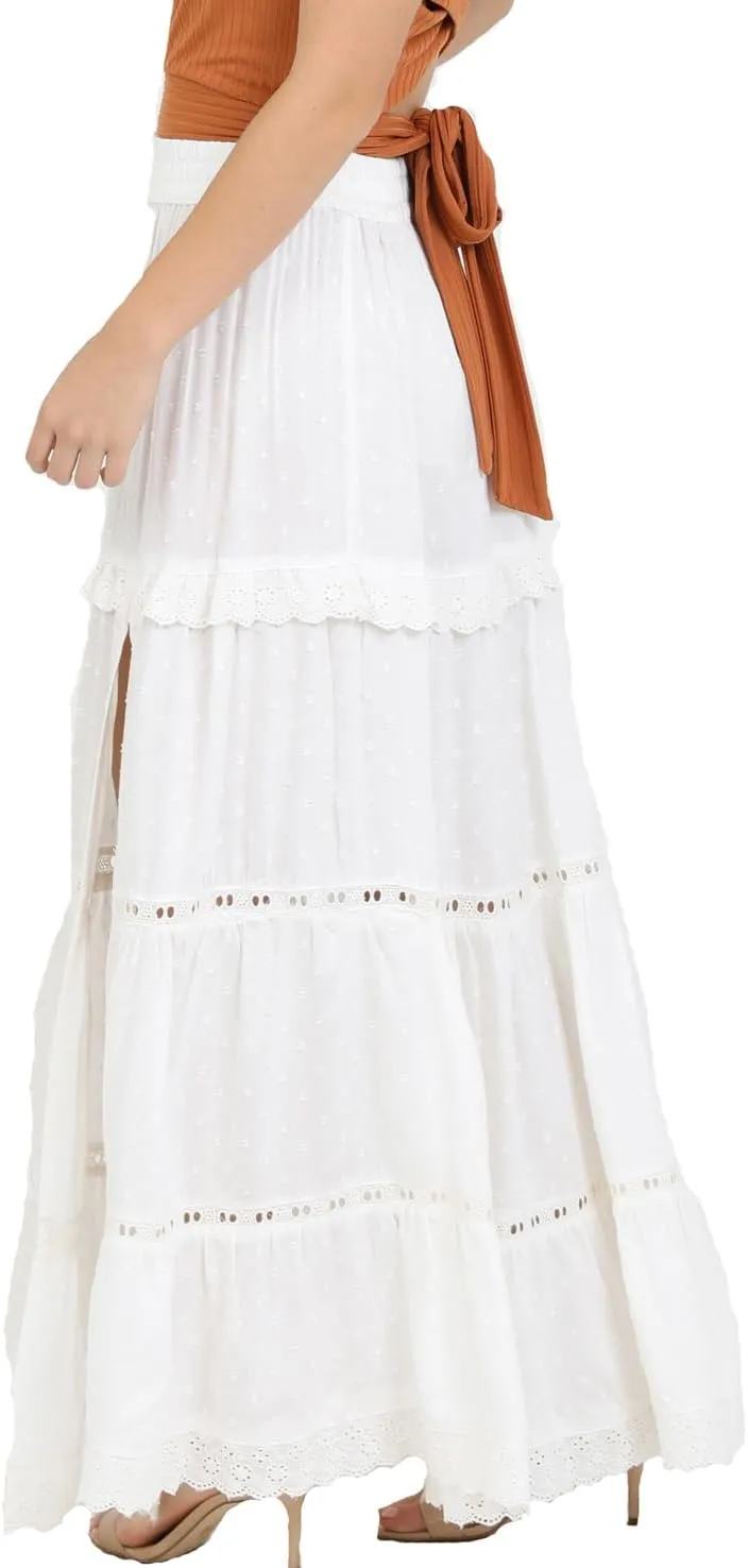 Angie Women's Maxi Skirt with Eyelets and High Slit