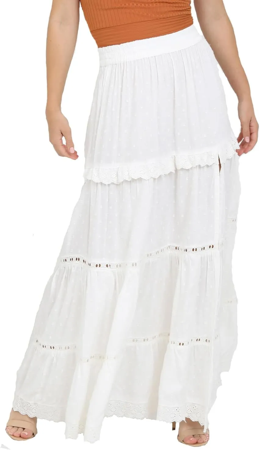 Angie Women's Maxi Skirt with Eyelets and High Slit