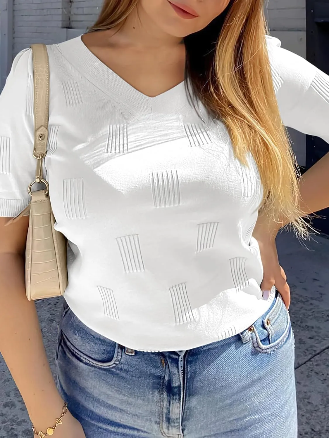 ANRABESS Summer Tops for Women Short Sleeve V Neck Sweaters Dressy Casual Blouses Lightweight Thin Knit Fashion Shirts