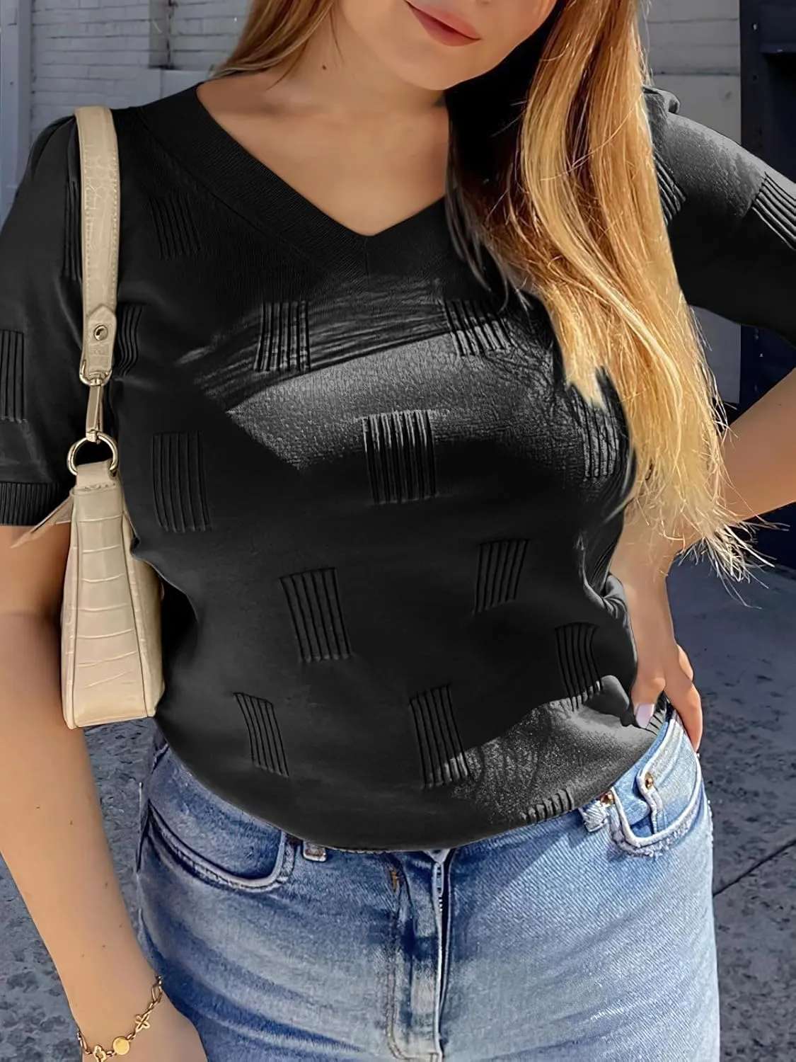 ANRABESS Summer Tops for Women Short Sleeve V Neck Sweaters Dressy Casual Blouses Lightweight Thin Knit Fashion Shirts