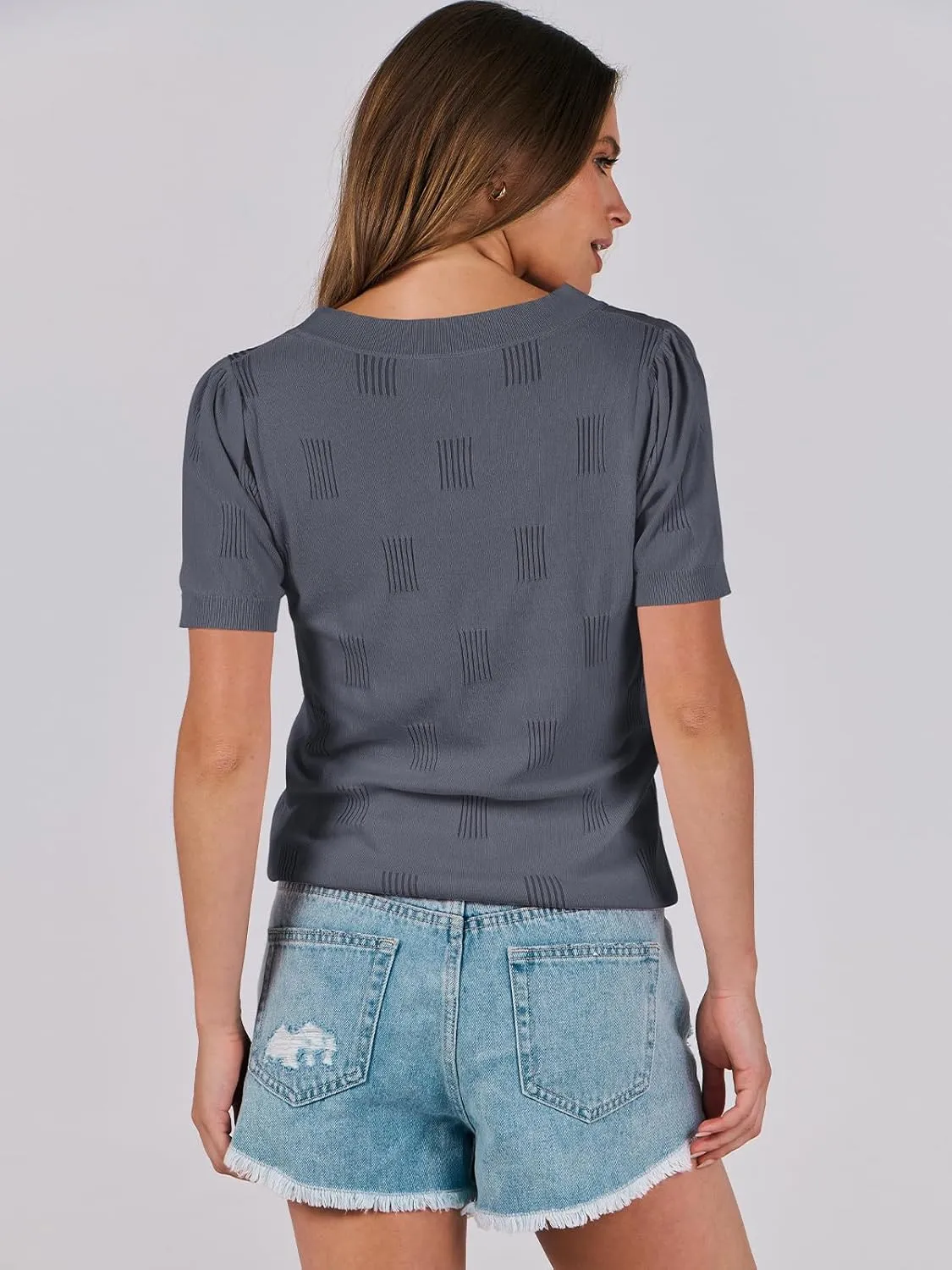 ANRABESS Summer Tops for Women Short Sleeve V Neck Sweaters Dressy Casual Blouses Lightweight Thin Knit Fashion Shirts