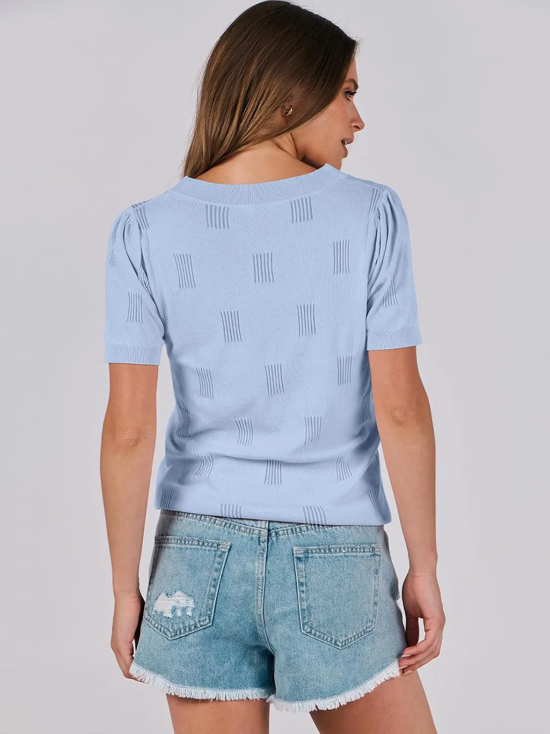 ANRABESS Summer Tops for Women Short Sleeve V Neck Sweaters Dressy Casual Blouses Lightweight Thin Knit Fashion Shirts
