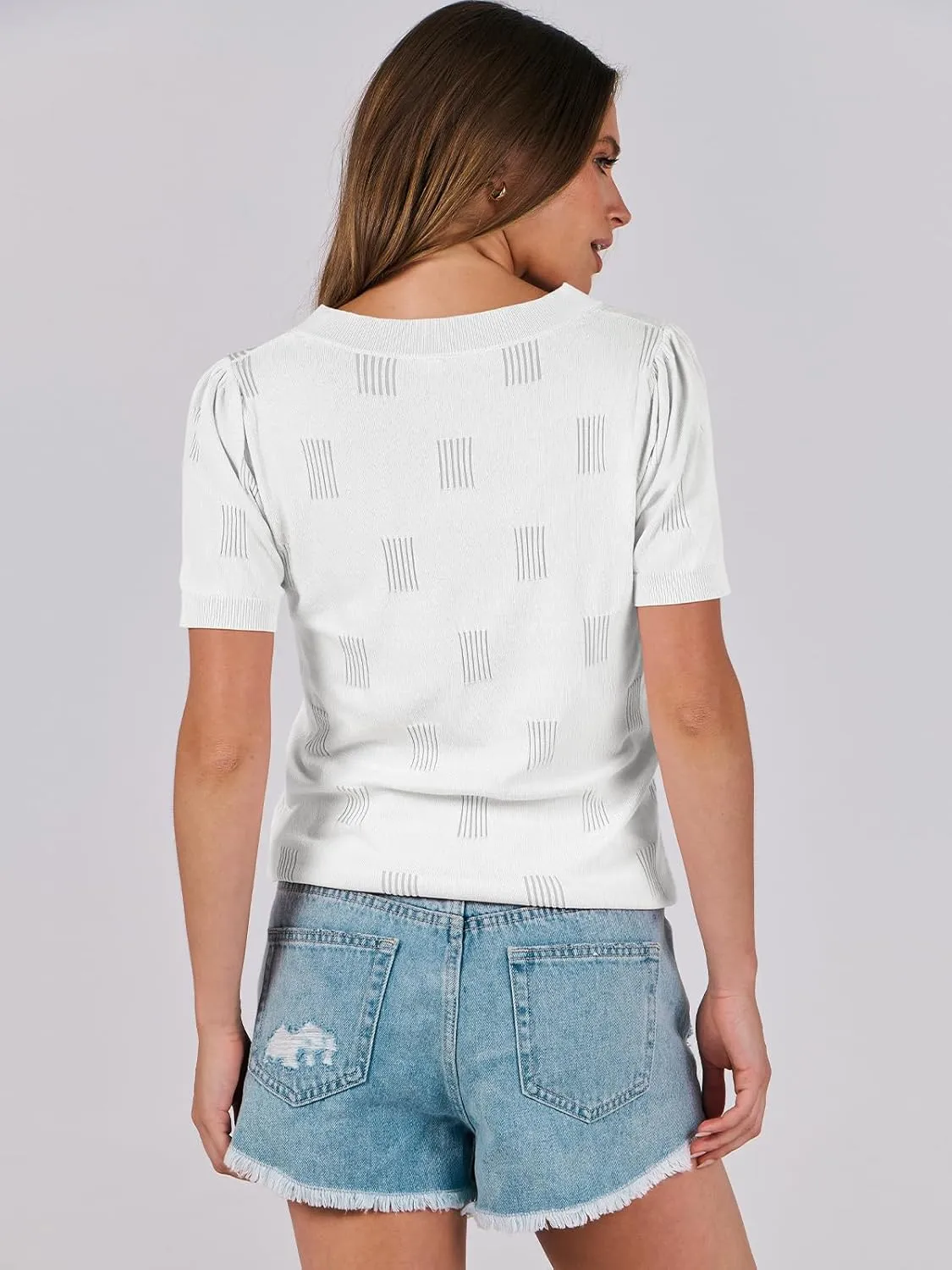 ANRABESS Summer Tops for Women Short Sleeve V Neck Sweaters Dressy Casual Blouses Lightweight Thin Knit Fashion Shirts