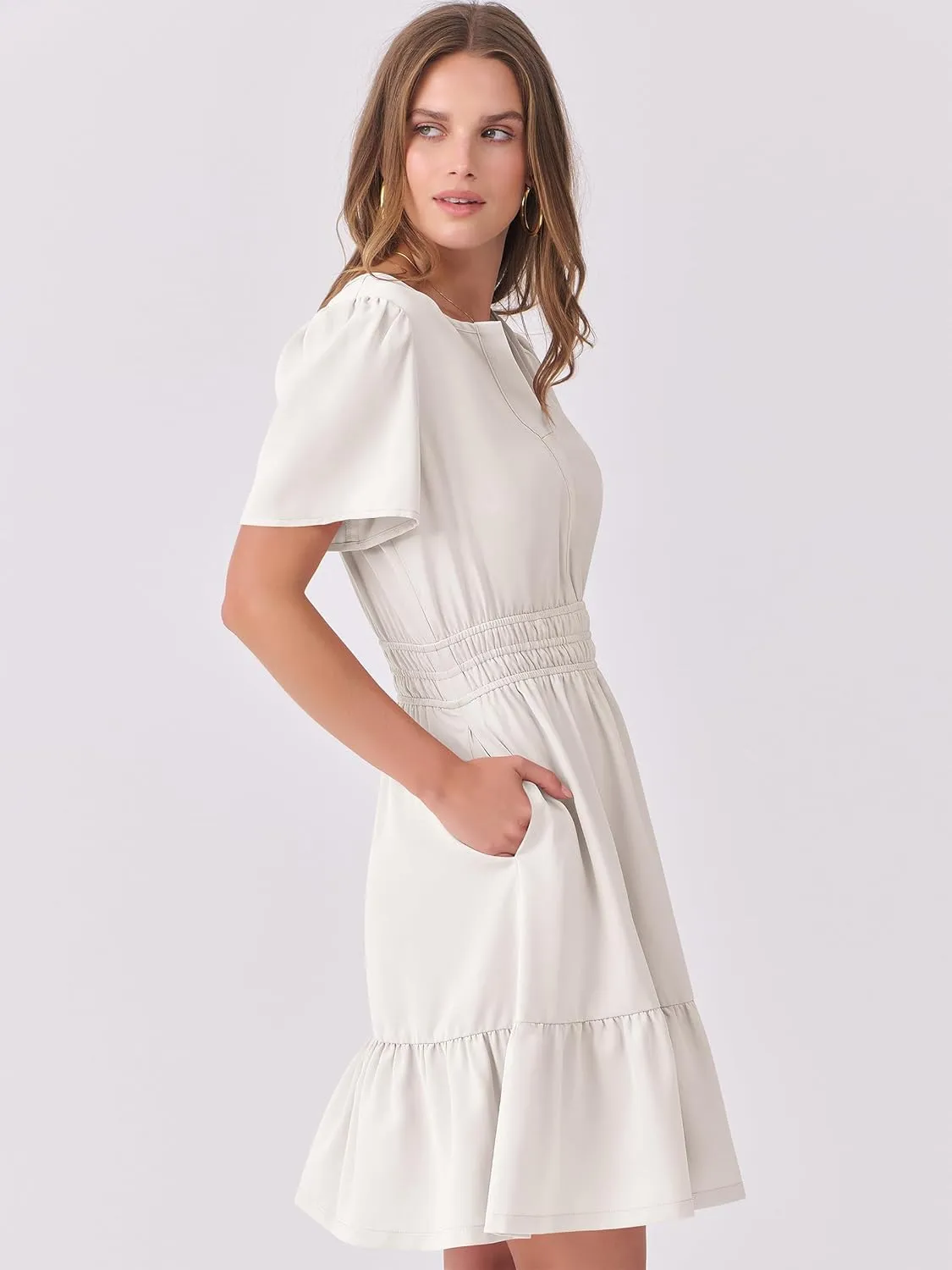 ANRABESS Womens 2025 Summer Casual Short Dress V Neck Short Sleeve Floral A-Line High Waist Boho Cute Vacation Beach Dresses