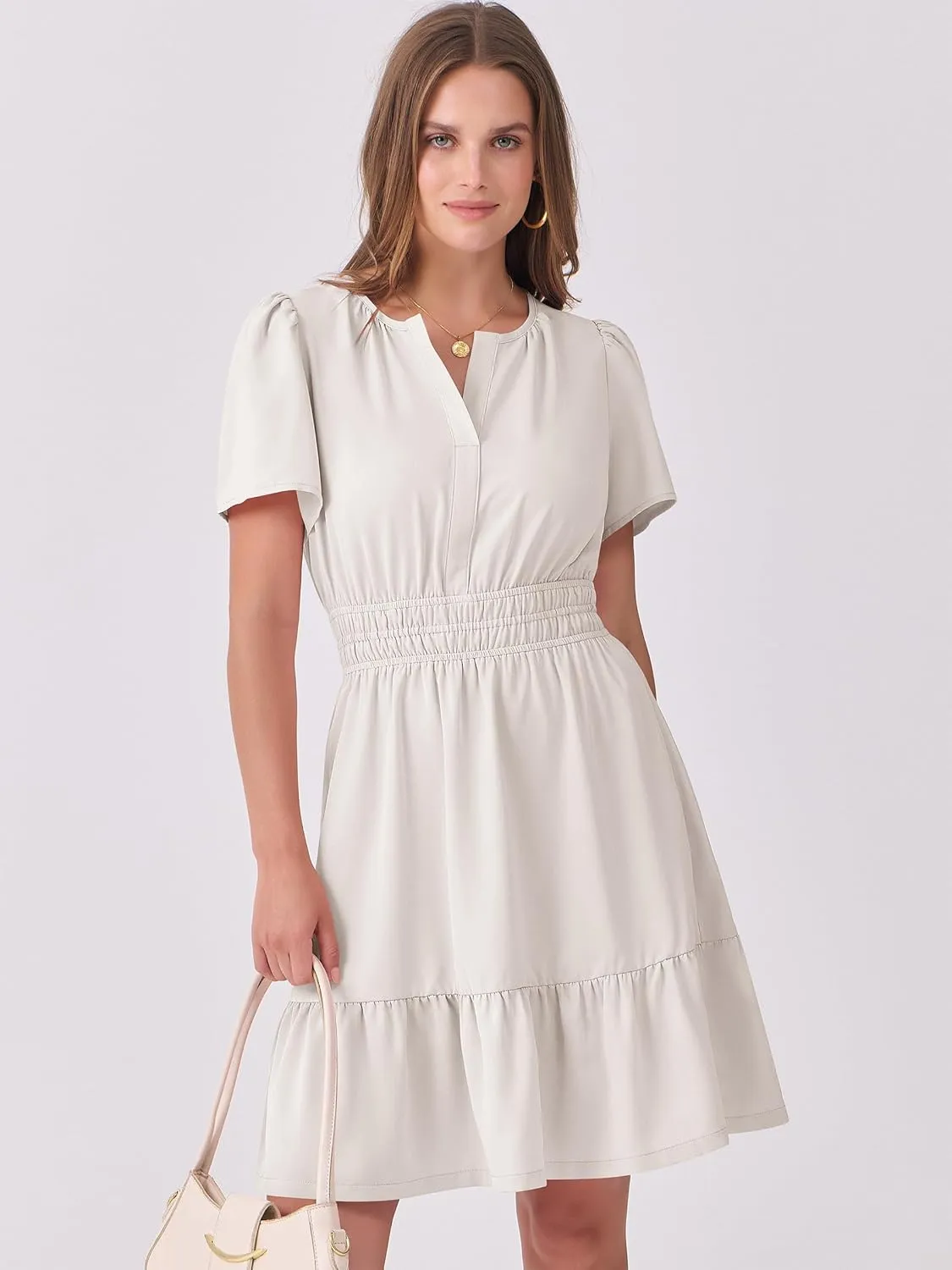 ANRABESS Womens 2025 Summer Casual Short Dress V Neck Short Sleeve Floral A-Line High Waist Boho Cute Vacation Beach Dresses