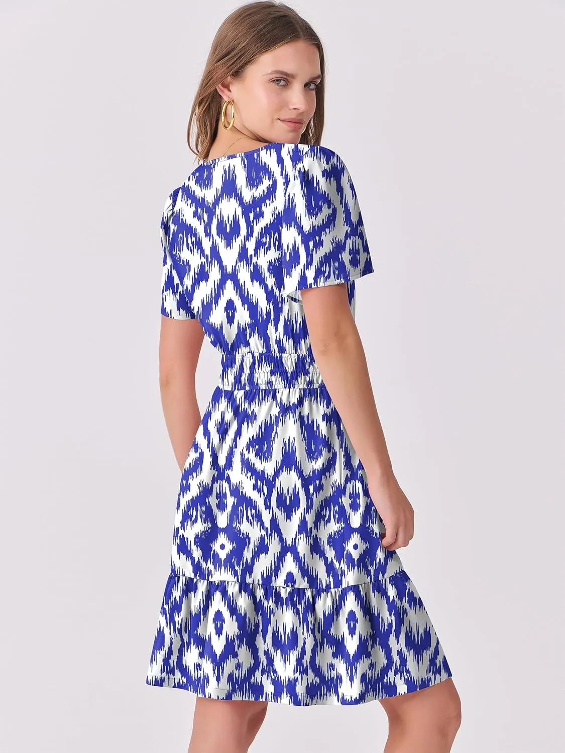 ANRABESS Womens 2025 Summer Casual Short Dress V Neck Short Sleeve Floral A-Line High Waist Boho Cute Vacation Beach Dresses