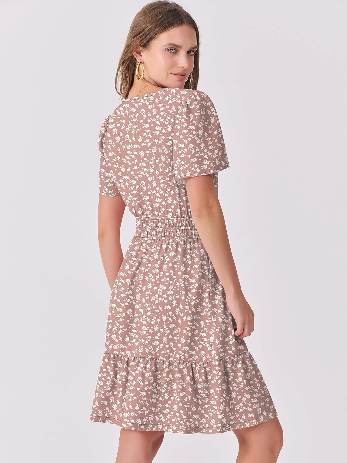 ANRABESS Womens 2025 Summer Casual Short Dress V Neck Short Sleeve Floral A-Line High Waist Boho Cute Vacation Beach Dresses